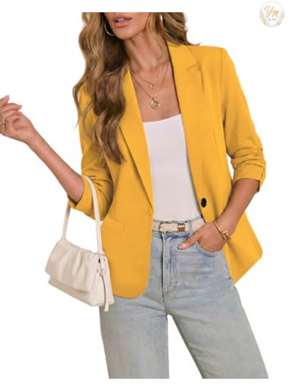 Women's 3/4 Sleeve Blazer Business Casual Fitted Jacket Button Up Office